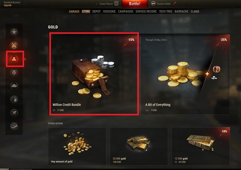 How to buy in-game gold for World of Tanks