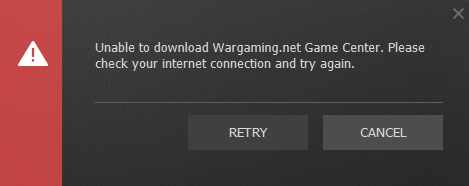 wargaming game center unable to.doenload