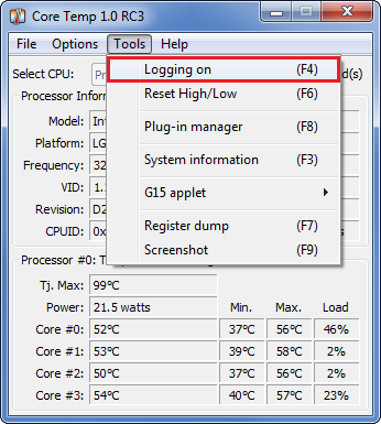 Check cpu core temp