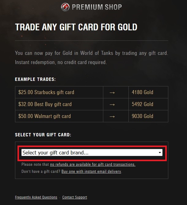 Gift Card – World of Tanks Store USA